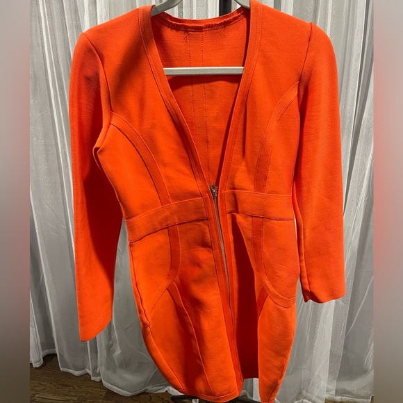 Bandage Dress Vibrant Orange Long Sleeve - Picture 3 of 3